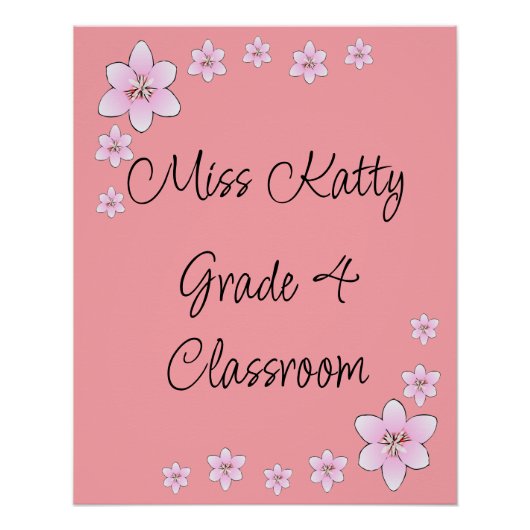 Rosa Blume Lehrerin Klassenmesse Poster (Vorderseite)