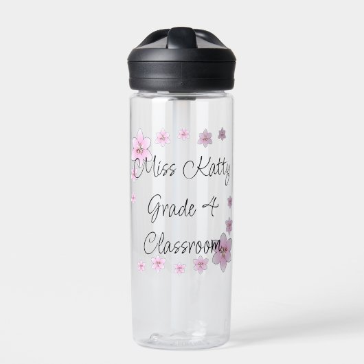 Rosa Blume Lehrerin Wasserflasche Trinkflasche (Vorderseite)