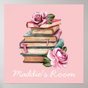 Rosa Blume lesen Buch niedliches Kinderzimmer Post Poster