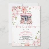 Rosa Blume Liebe im blauen Brautparty Einladung (Vorderseite)