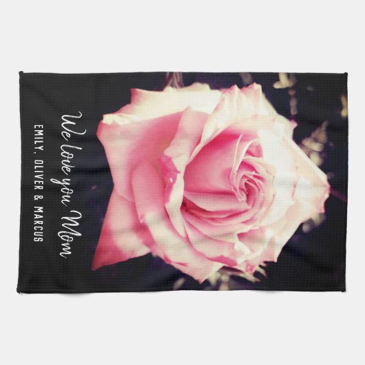 Rosa Blume Liebe Mama Foto Skript Geschirrtuch (Horizontal)