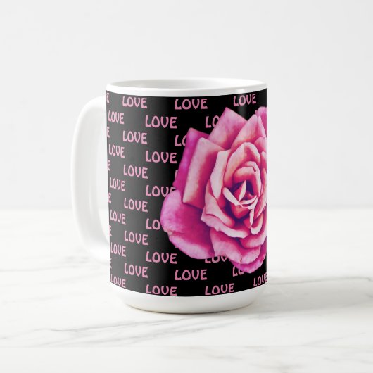 Rosa Blume Liebe über Tasse Cup (Vorderseite Links)