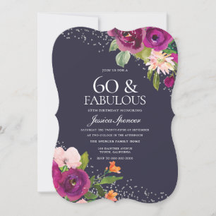 Rosa Blume Lila 60. Geburtstagsparty Einladung