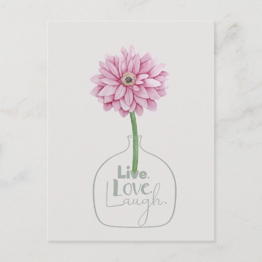 Rosa Blume Live Liebe Lachen Postkarte (Vorderseite)