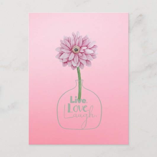 Rosa Blume Live Liebe Postkarte (Vorderseite)