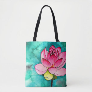 Rosa Blume Lotus feine Wasserfarbe Tasche