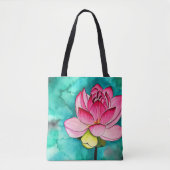 Rosa Blume Lotus Wasserfarben Tasche (Vorderseite)