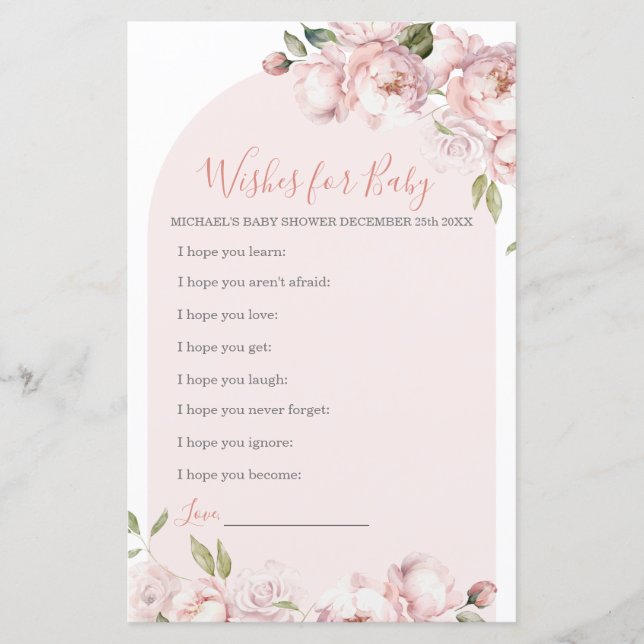 Rosa Blume Mädchen Baby in Blüten wünscht sich Bab (Vorderseite)