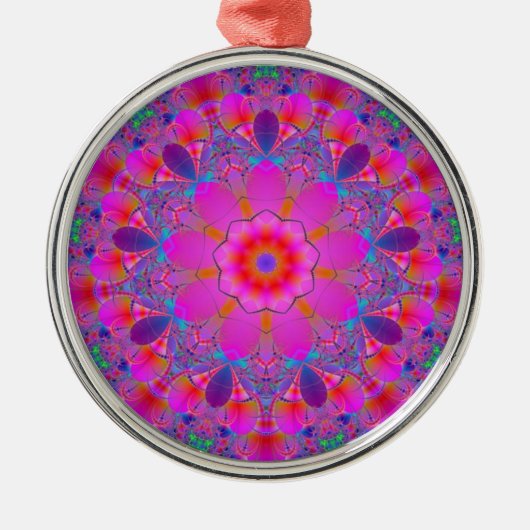 Rosa Blume Mandala Silbernes Ornament (Vorne)