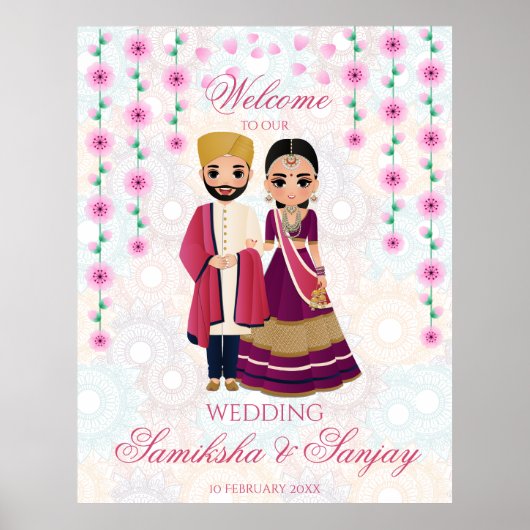 Rosa Blume Mandalas Indische Paardarstellung Poster (Vorne)