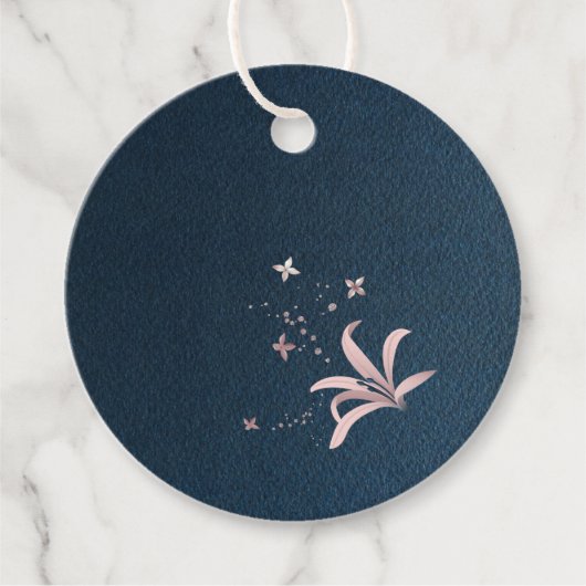 Rosa Blume marineblau Geschenkanhänger (Vorderseite)