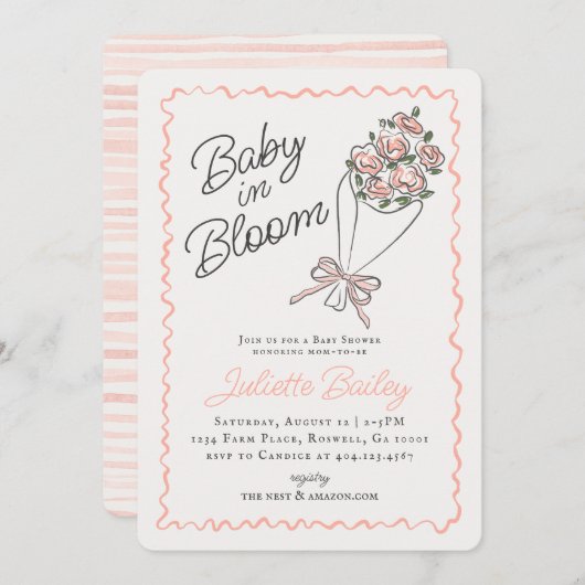 Rosa Blume Markt Farm Baby Dusche Einladung (Vorne/Hinten)