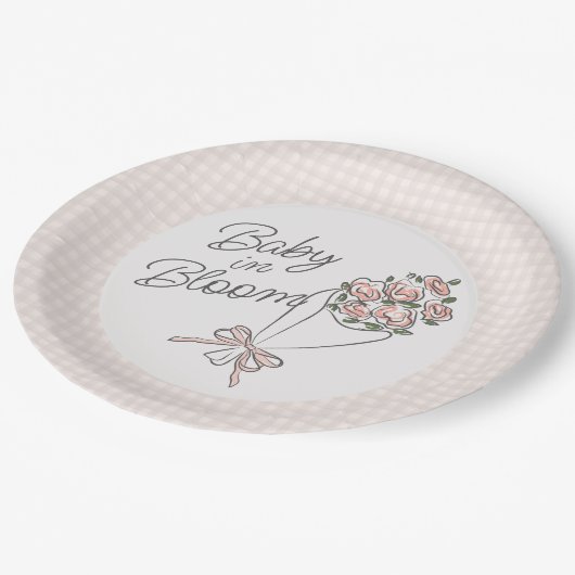 Rosa Blume Markt Frische Blumendusche Pappteller (Schrägansicht)