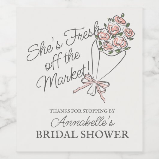 Rosa Blume Markt Frisches Brautparty Weinetikett (Einzelnes Label)