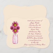 Rosa Blume Mason Jar Bridal Dusche Einladung (Vorne/Hinten)