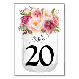 Rosa Blume Mason Jar Country Wedding Tischnummer