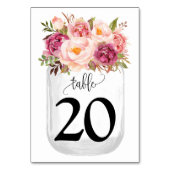 Rosa Blume Mason Jar Country Wedding Tischnummer (Vorderseite)