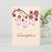 Rosa Blume Mason Jars Empfang Card Einladung (Stehend Vorderseite)