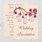Rosa Blume Mason Jars Hochzeit Einladung (Vorne/Hinten)