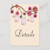 Rosa Blume Mason Jars Hochzeitdetails Begleitkarte (Vorderseite)