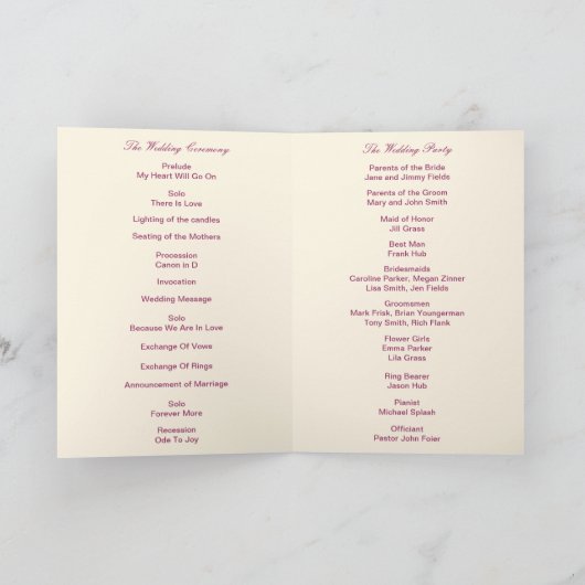 Rosa Blume Mason Jars Programmkarte Programm (Innenseite)