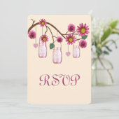 Rosa Blume Mason Jars Response Card Einladung (Stehend Vorderseite)