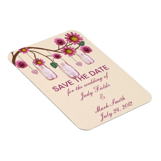 Rosa Blume Mason Jars Speichern das Datumsfenster Magnet (Rechte Seite)
