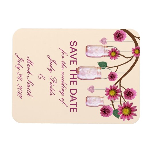 Rosa Blume Mason Jars Speichern das Datumsfenster Magnet (Horizontal)