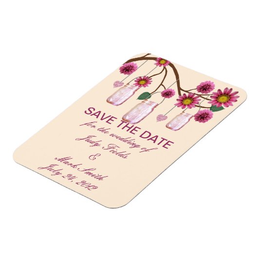 Rosa Blume Mason Jars Speichern das Datumsfenster Magnet (Linke Seite)