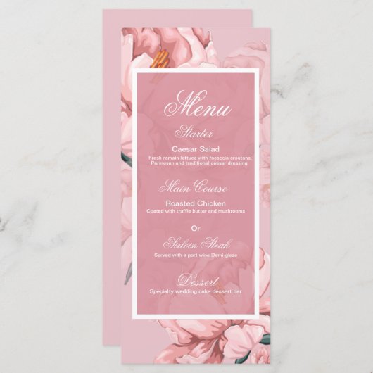 Rosa Blume Menükarte (Vorne/Hinten)