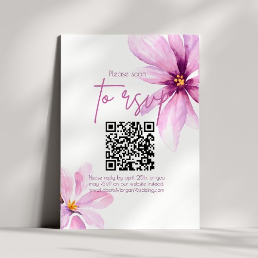 Rosa Blume Minimalistisch QR CODE Hochzeit RSVP Karte