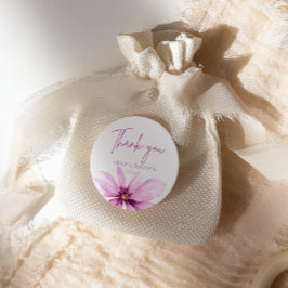 Rosa Blume Minimalistisch Watercolor Vielen Dank Runder Aufkleber