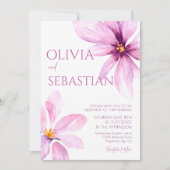 Rosa Blume Minimalistische Hochzeit Einladung (Vorderseite)