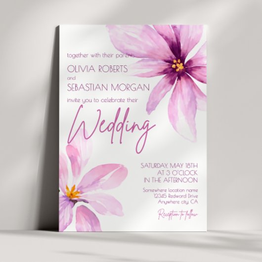 Rosa Blume Minimalistische Hochzeit Einladung