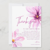 Rosa Blume Minimalistische Wasserfarbenhochzeit Dankeskarte (Vorderseite)