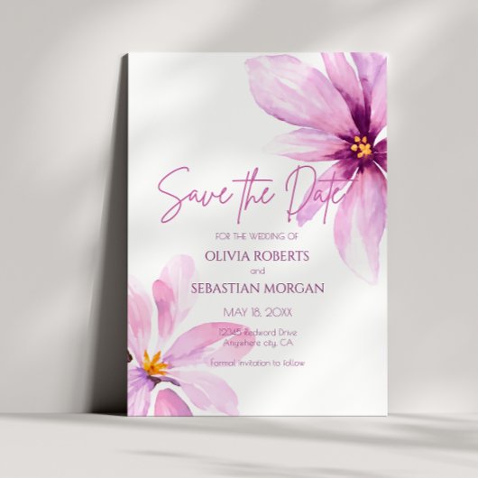 Rosa Blume Minimalistische Wasserfarbenhochzeit Save The Date