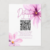 Rosa Blume Minimalistischer QR CODE Hochzeitdetail Begleitkarte (Vorderseite)