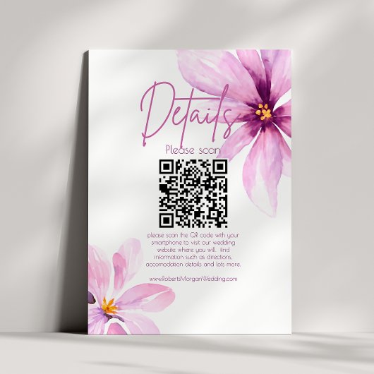 Rosa Blume Minimalistischer QR CODE Hochzeitdetail Begleitkarte