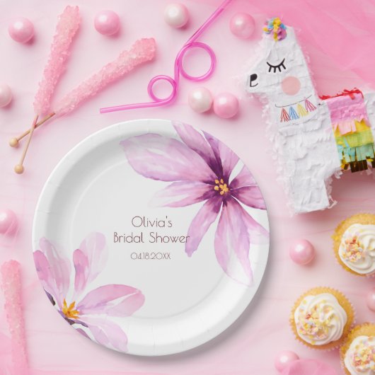 Rosa Blume Minimalistisches elegantes Brautparty Pappteller (Party)