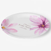 Rosa Blume Minimalistisches elegantes Brautparty Pappteller (Schrägansicht)