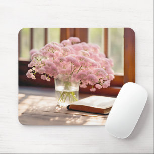 Rosa Blume mit Altbuch Mousepad