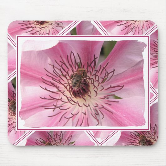 Rosa Blume mit Biene Mousepad (Vorne)