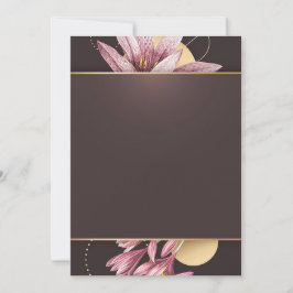 Rosa Blume mit braunem Banner Einladung