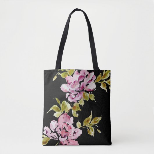 Rosa Blume mit floralen Aquarellen Tasche (Vorderseite)