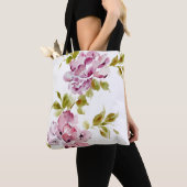 Rosa Blume mit floralen Aquarellen Tasche (Von Nahem)