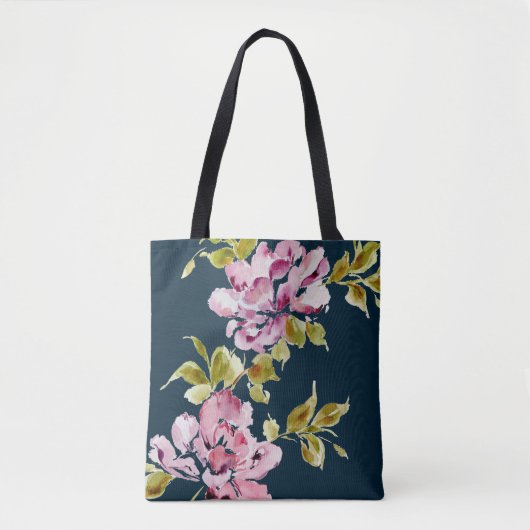 Rosa Blume mit floralen Aquarellen. Tasche (Vorderseite)