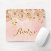 Rosa Blume mit Goldfolie Akzent Personalisiert Mousepad (Mit Mouse)