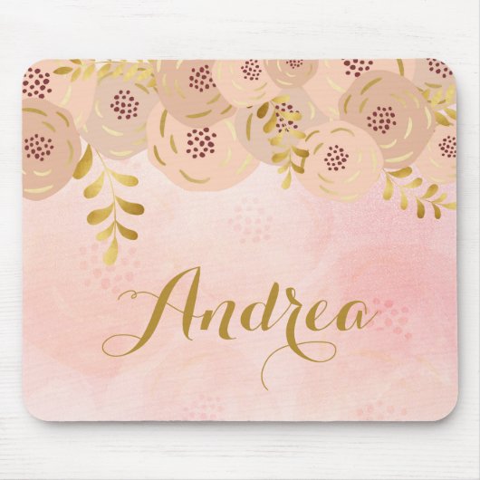 Rosa Blume mit Goldfolie Akzent Personalisiert Mousepad (Vorne)