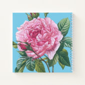 Rosa Blume mit grünem Blätter Monogramm Notizblock (Rückseite)