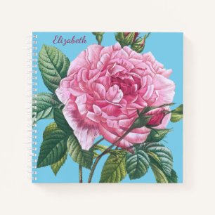 Rosa Blume mit grünem Blätter Monogramm Notizblock